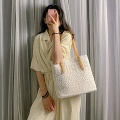 Bohemian Straw Bag Lace Top-Handle Large Capacity Rattan Beach Tote Bucket
