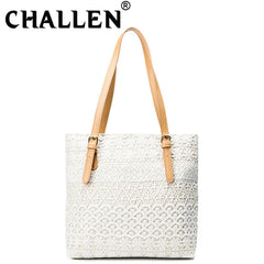 Bohemian Straw Bag Lace Top-Handle Large Capacity Rattan Beach Tote Bucket