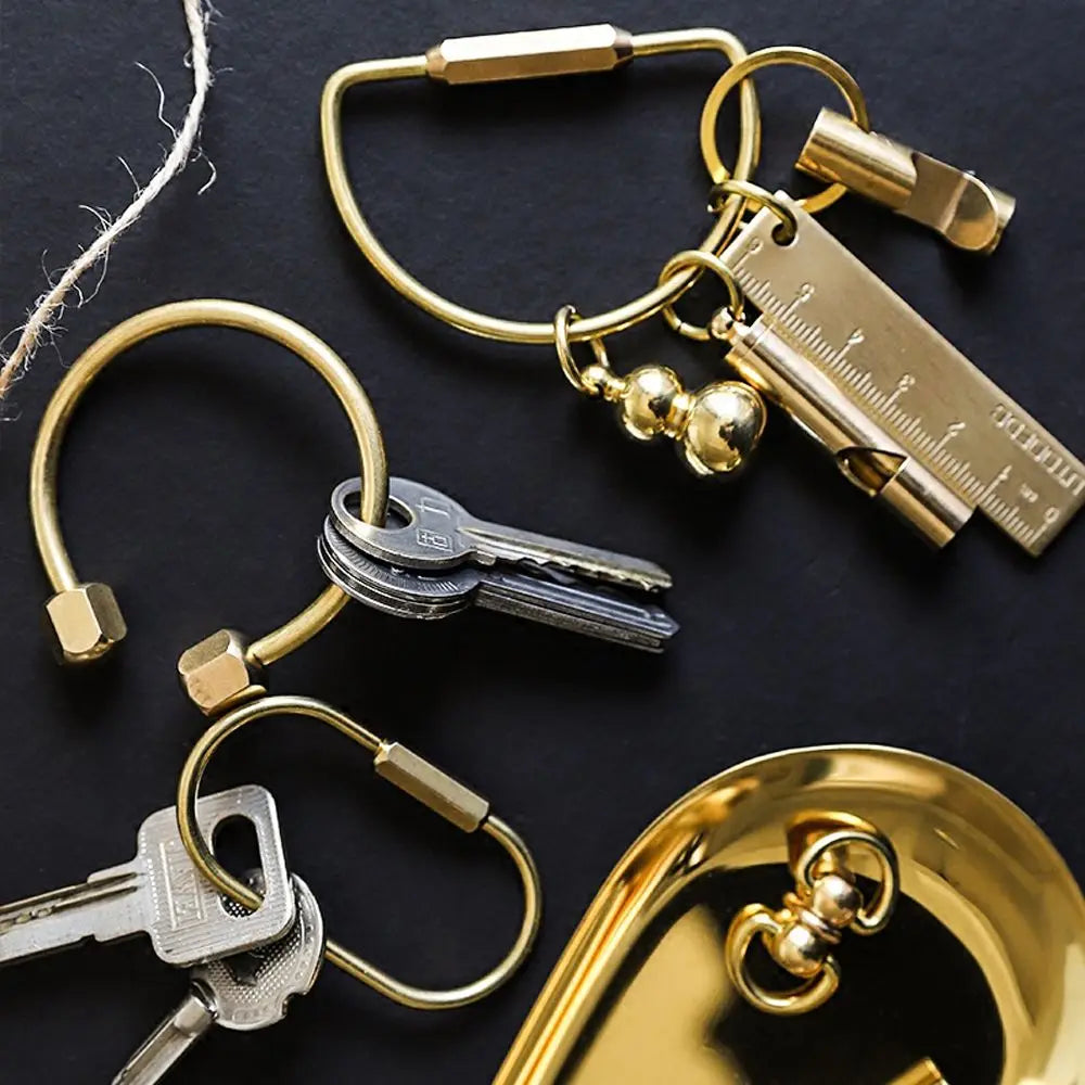 Brass Keychain Whistle Ruler Pendant Jewelry Holders