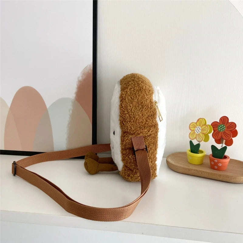 Toast Bread Plush Purse Messenger Bag for Office School Travel