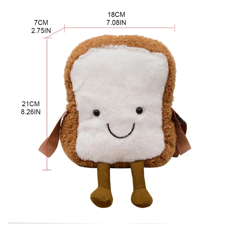 Toast Bread Plush Purse Messenger Bag for Office School Travel