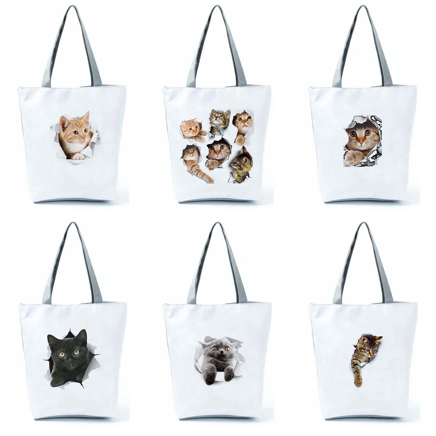 Cat Printed Storage Handbag Large Capacity Reusable Shopping Bag