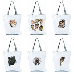 Cat Printed Storage Handbag Large Capacity Reusable Shopping Bag