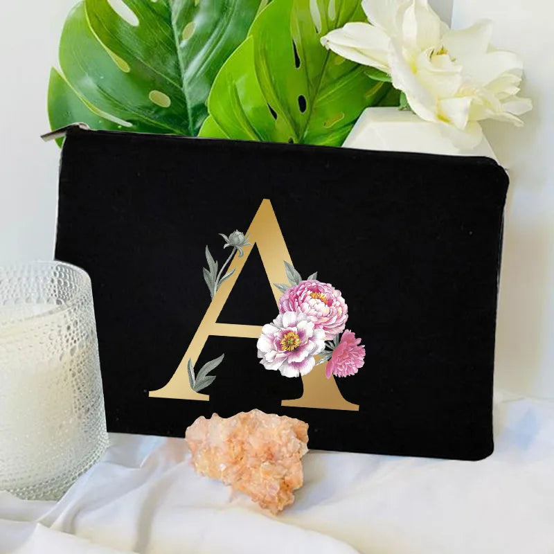 Floral Alphabet Print Makeup Bags Bridesmaid Cosmetic Case