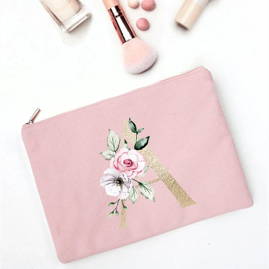 Floral Letter Print Bridesmaid Makeup Bag Cosmetic Bags Bridal Party Make Up Cas