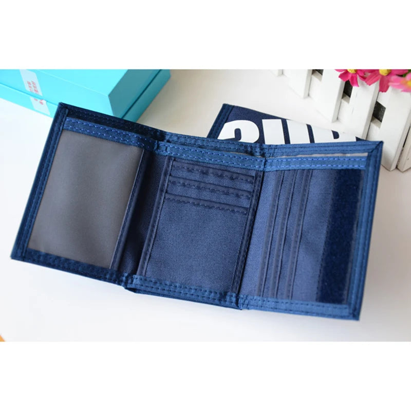 Men's Canvas Student Wallet Zipper Short Magic 3 Fold Men Purse