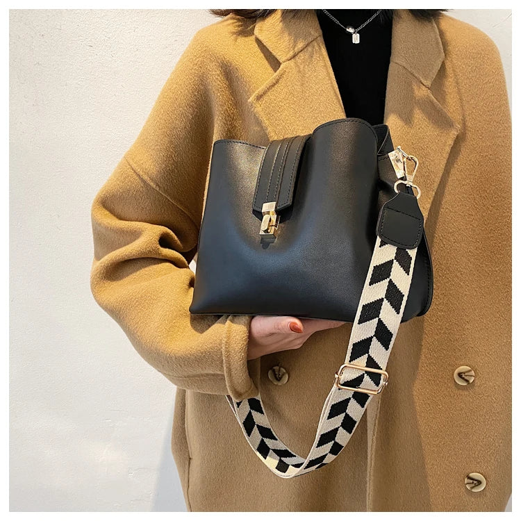 PU Leather Bucket Crossbody Bag For Women Shoulder Handbags