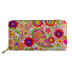 Colorful Boho Floral Print Long Wallet Zipper Phone Bag Girls Clutch Purse