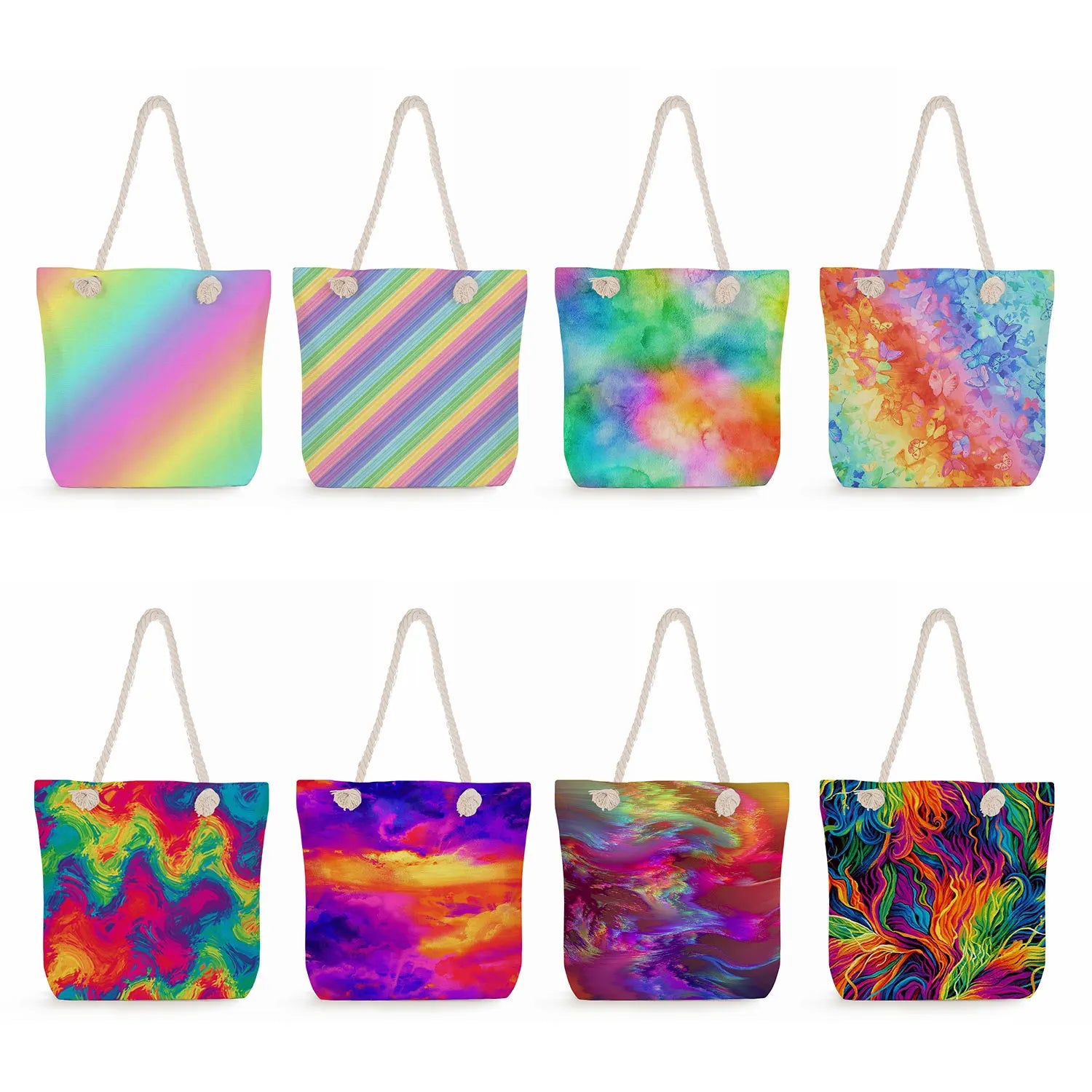 Watercolor Print Tote Bag Bright Colors Handbag for Women