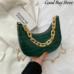 Bright Leather Shoulder Bag with Golden Chains - Office Bag