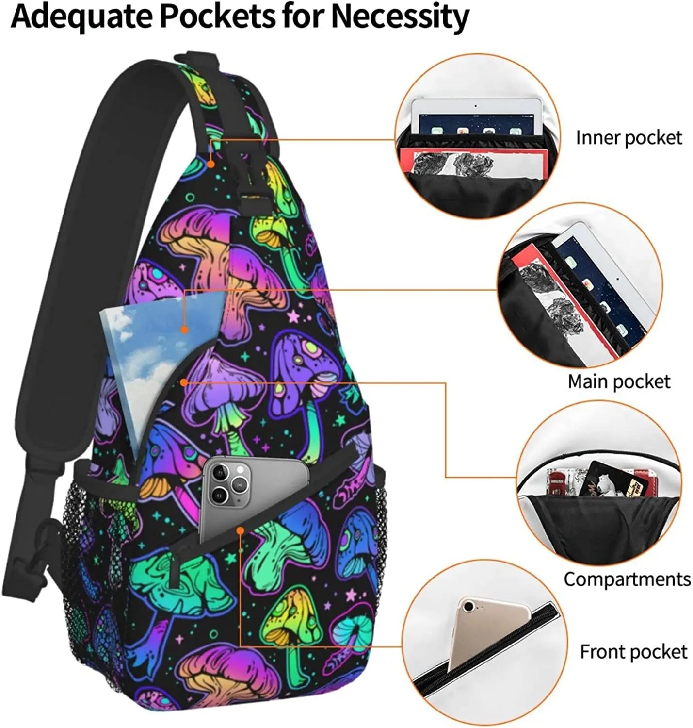 Psychedelic Mushrooms Chest Bag Crossbody Sling Travel Backpack