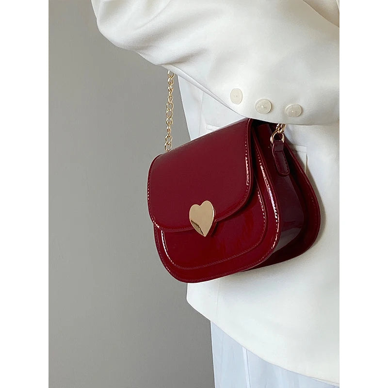 Bright PU Leather Women's Saddle Bag Shoulder Bag Vintage Small Purse