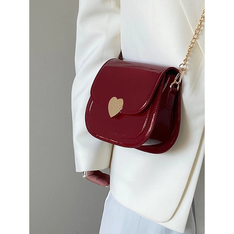 Bright PU Leather Women's Saddle Bag Shoulder Bag Vintage Small Purse