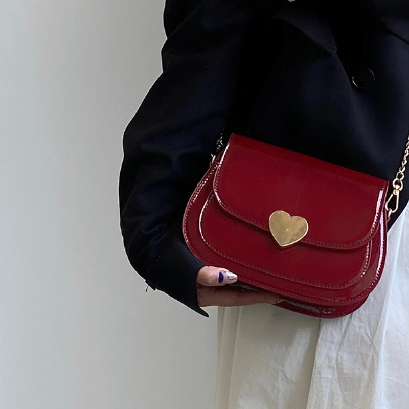Bright PU Leather Women's Saddle Bag Shoulder Bag Vintage Small Purse