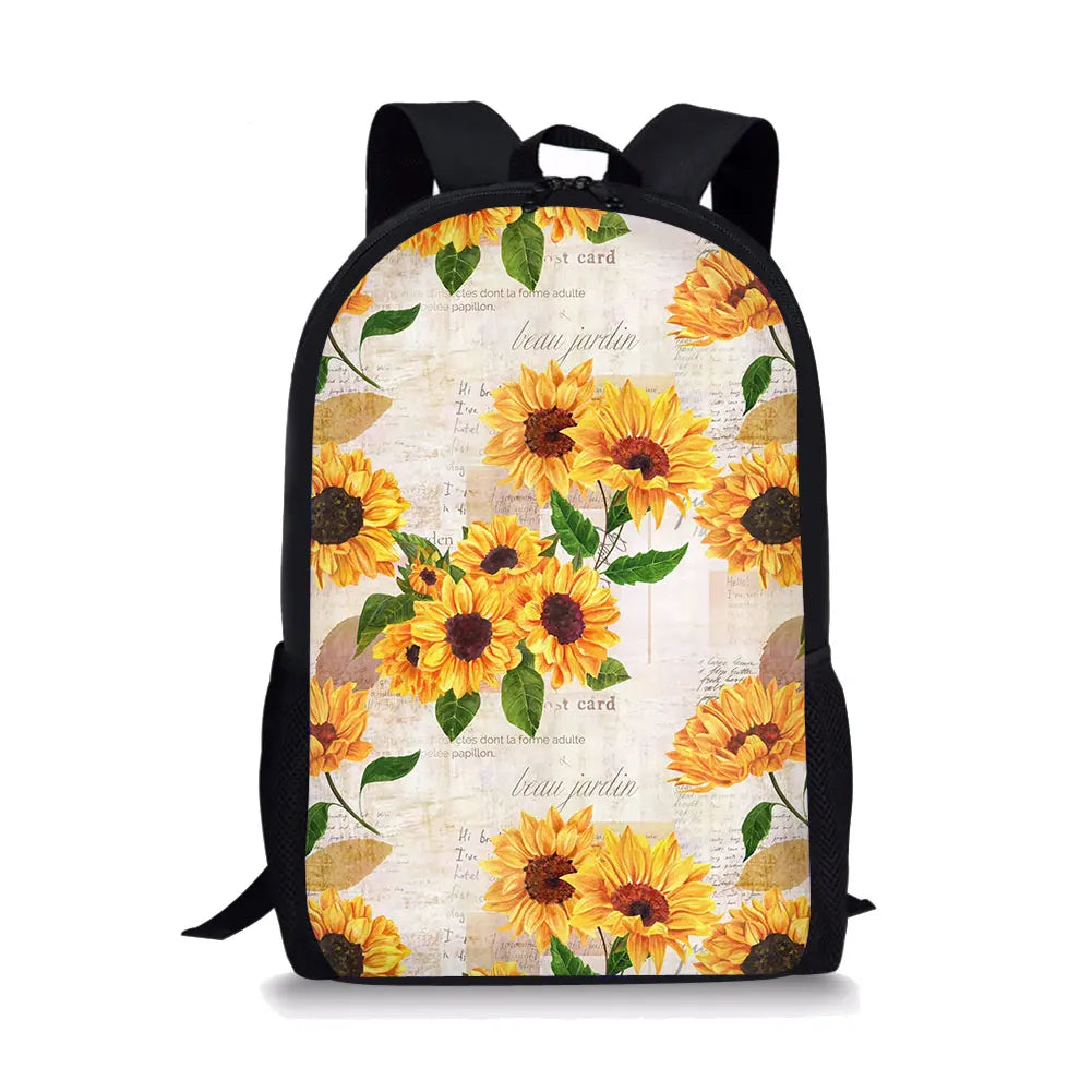 Sunflower Pattern Girls School Bag Padded Back