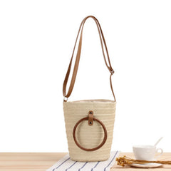 British Cylinder Straw Woven Bag Crossbody Dual-Use Bucket Leisure Bag