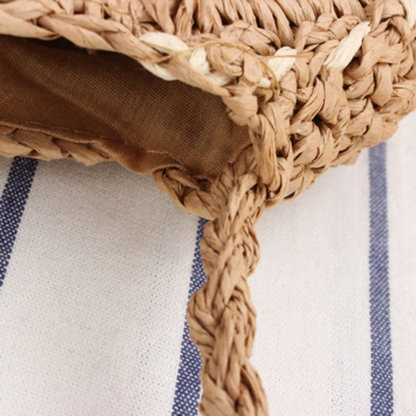 British Style Beach Straw Bag Round Stripes Messenger Dual-use Casual Bag