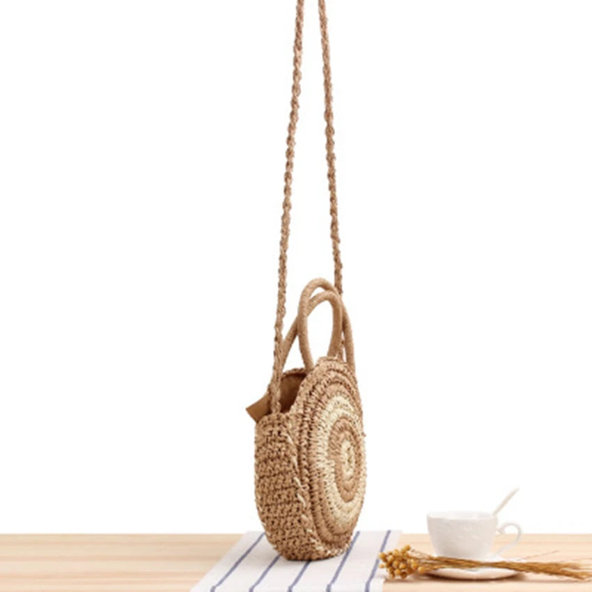 British Style Beach Straw Bag Round Stripes Messenger Dual-use Casual Bag