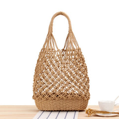 British Hollow Shoulder Woven Bag Grid Straw Bag Portable