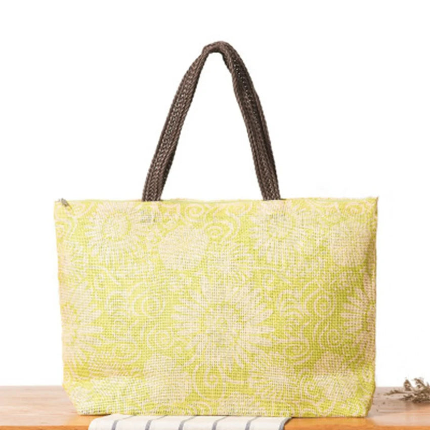 British Large Capacity Beach Bag Casual Shoulder Straw Holiday Woven Bag