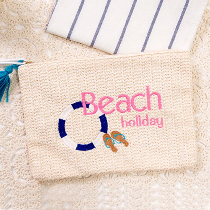 British Style Straw Beach Bag Women's Handbag with Ring