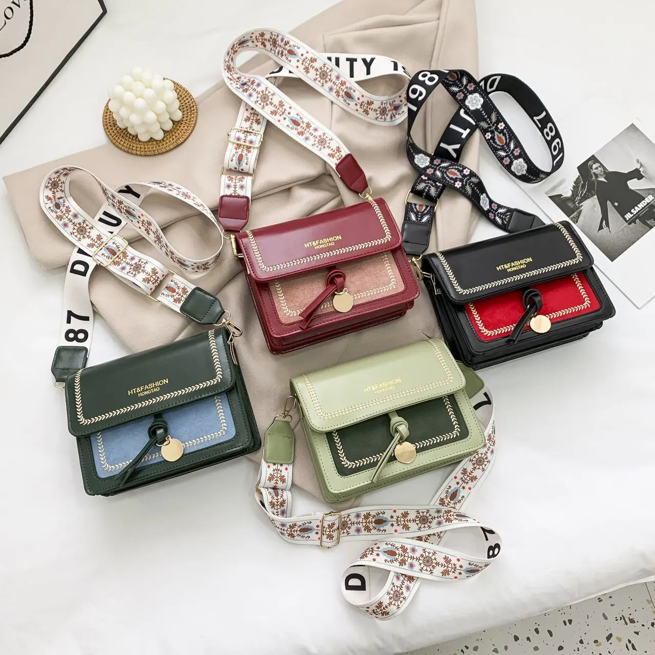 Contrast Leather Crossbody Bags for Women