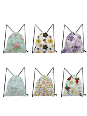 Floral Printed Drawstring Backpack Unisex Eco-Friendly Portable Storage Bag