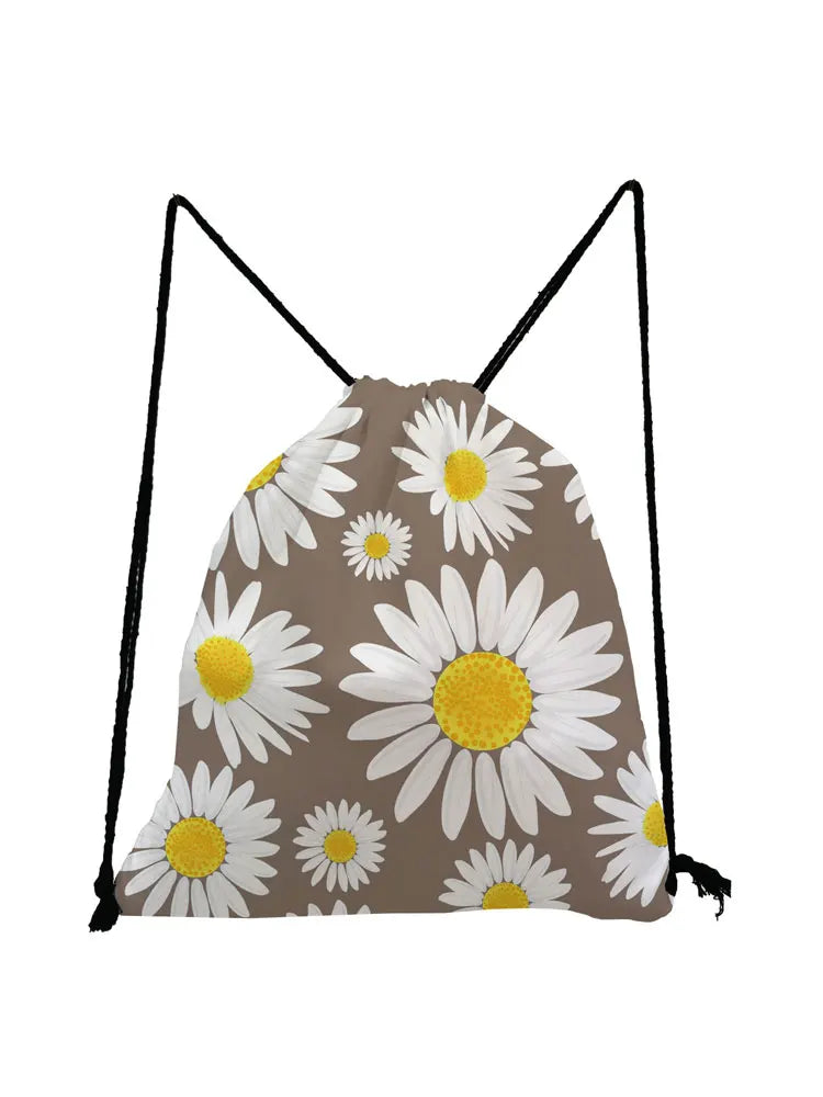 Floral Printed Drawstring Backpack Unisex Eco-Friendly Portable Storage Bag