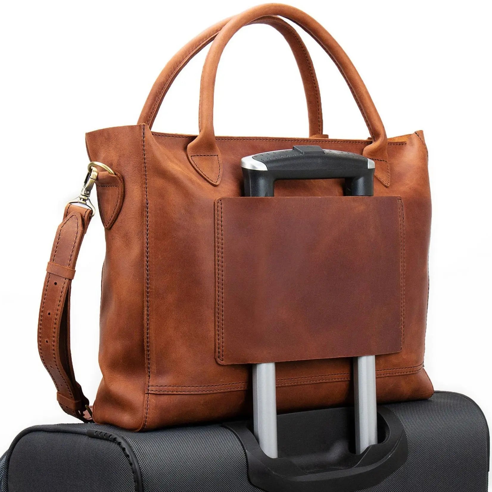 Brown PU Large Women Tote Bag with Leather Strap and Tassel