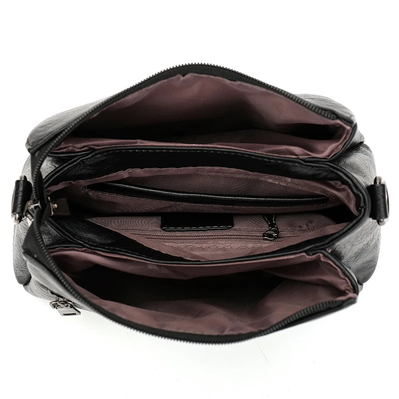 Women's Brown Sheepskin Leather Shoulder Bag Crossbody Purse