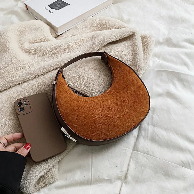 Half Moon Shoulder Bag Brushed Fabric Handbag Casual Armpit