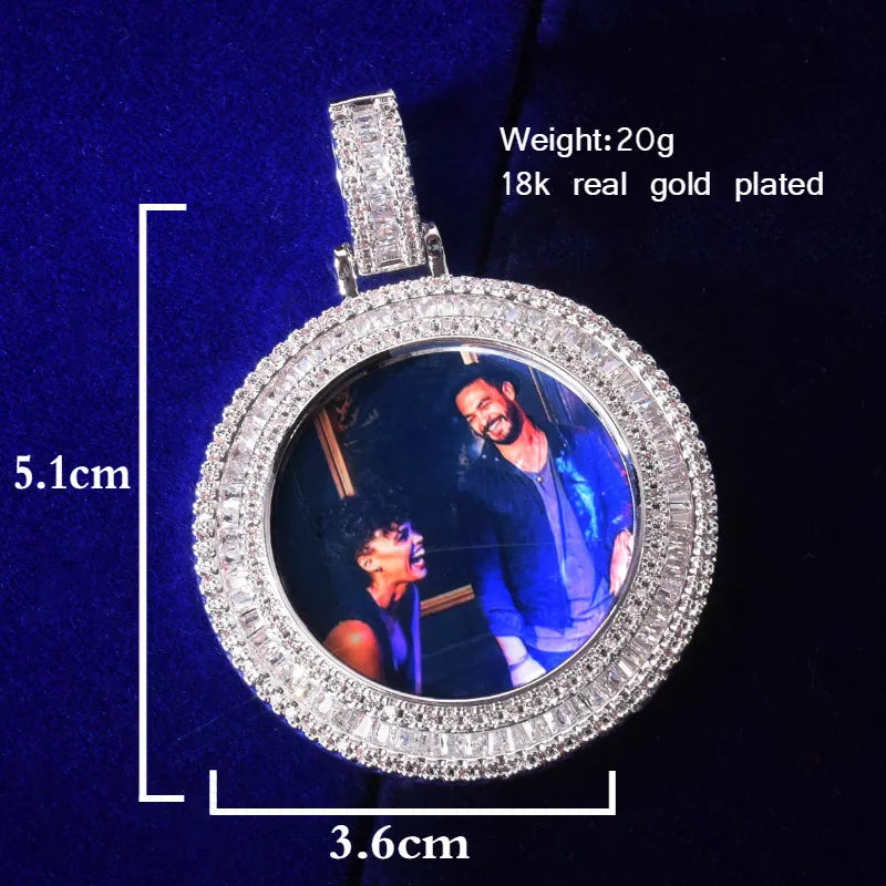 Bubble Letter Photo Necklace Picture Pendant Baguette Charms Men