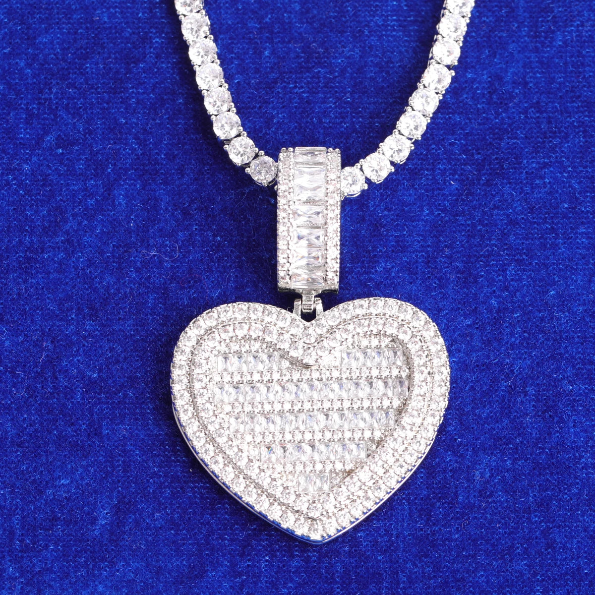 Bubble Letter Heart Pendant Men Necklace Hip Hop Jewelry