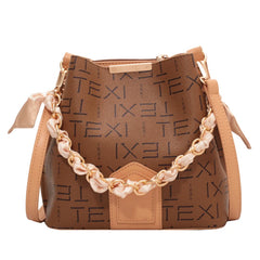 Leather Tote Bag Letter Print Crossbody Bucket Bag