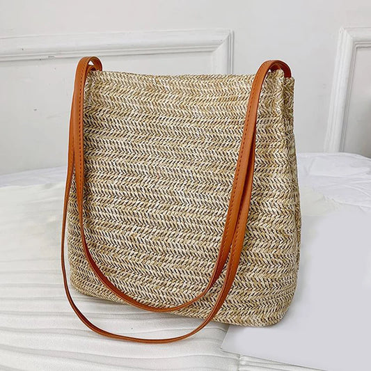 Vintage Woven Straw Shoulder Bag Beach Tote