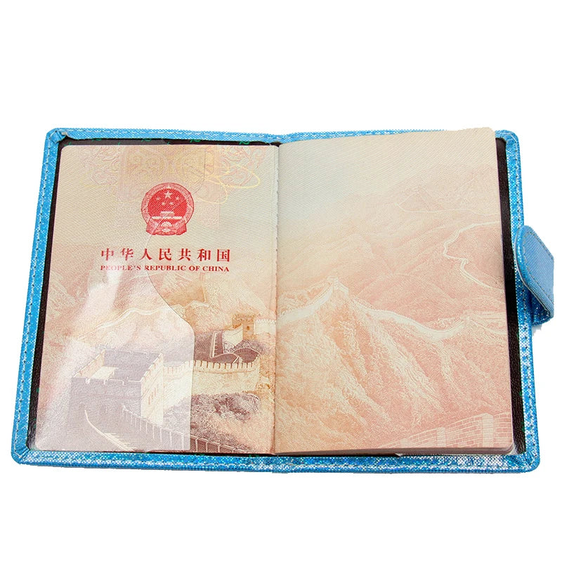 Star Glitter Passport Holder Button Leather Ticket Holder