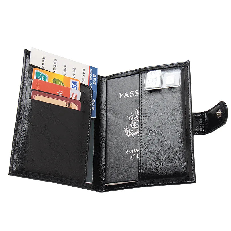 Passport Holder & ID Card Cover Oil Wax PU Leather Solid Bags