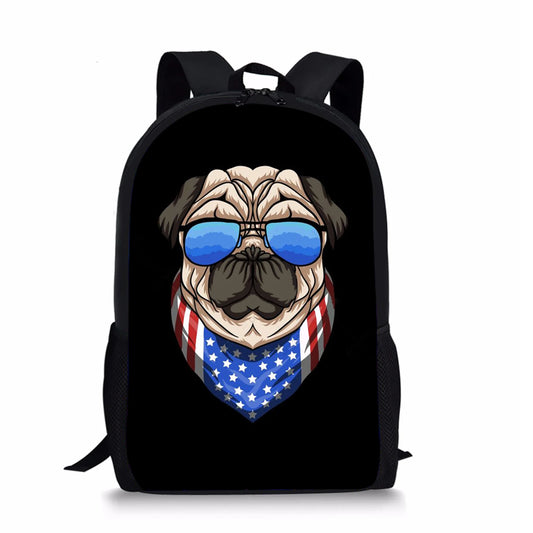 Bulldog Pattern Boys School Bag with Padded Back