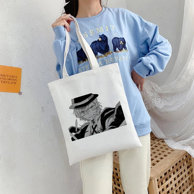 Bungo Stray Dog Anime Canvas Bag Harajuku Goth Style Shopper Large Capacity