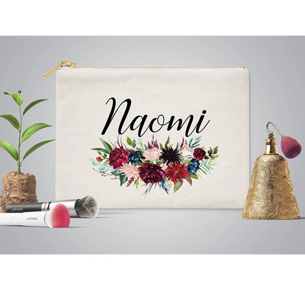 Burgundy Floral Makeup Bag Bridesmaid Wedding Pouch