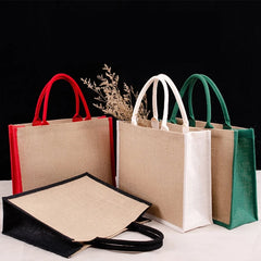 Burlap Bag with Laminated Interior for Women Shopping