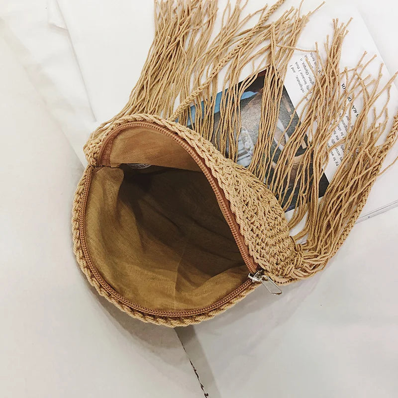 Women's Shoulder Bag with Round Tassel Decoration