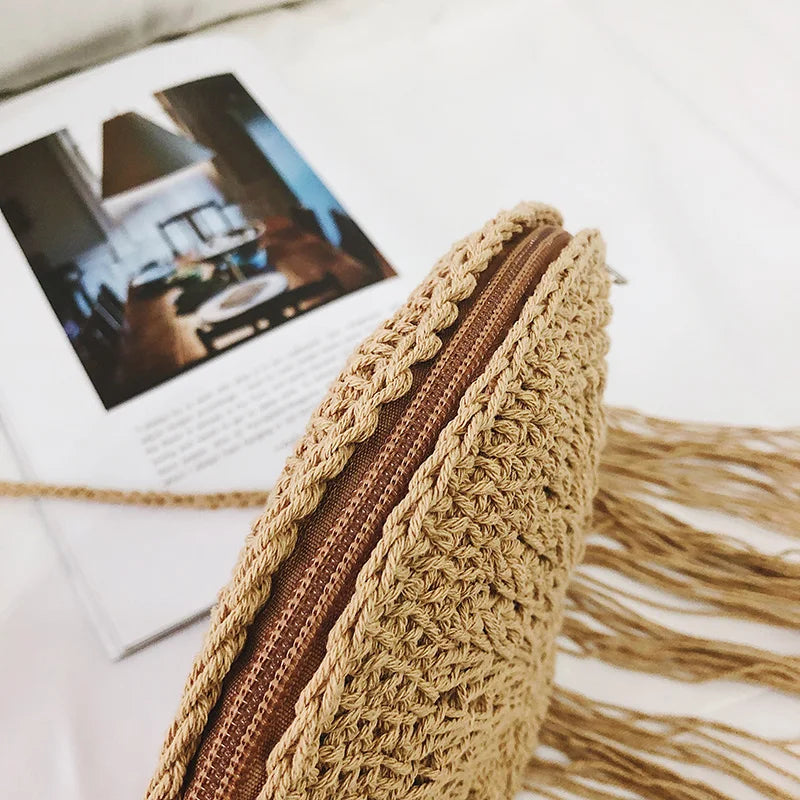 Women's Shoulder Bag with Round Tassel Decoration