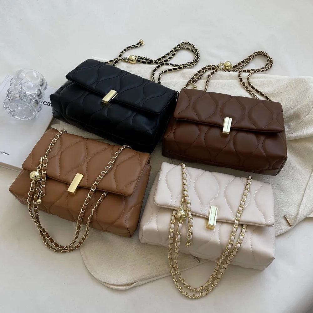 Quilted Shoulder Side Bags Women PU Leather Flap Crossbody Square Handbags