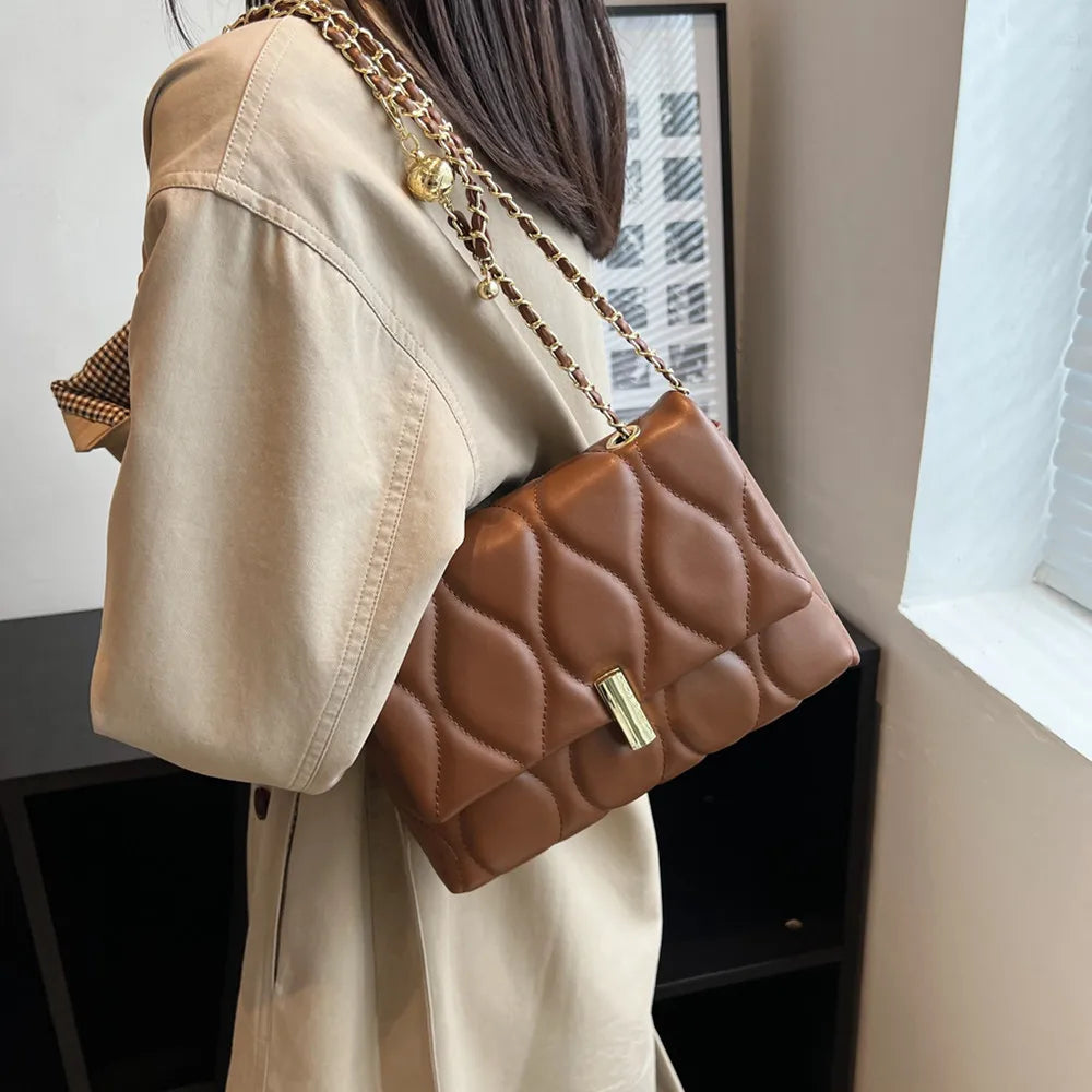 Burminsa Quilted Shoulder Bag PU Leather Flap Crossbody Handbag