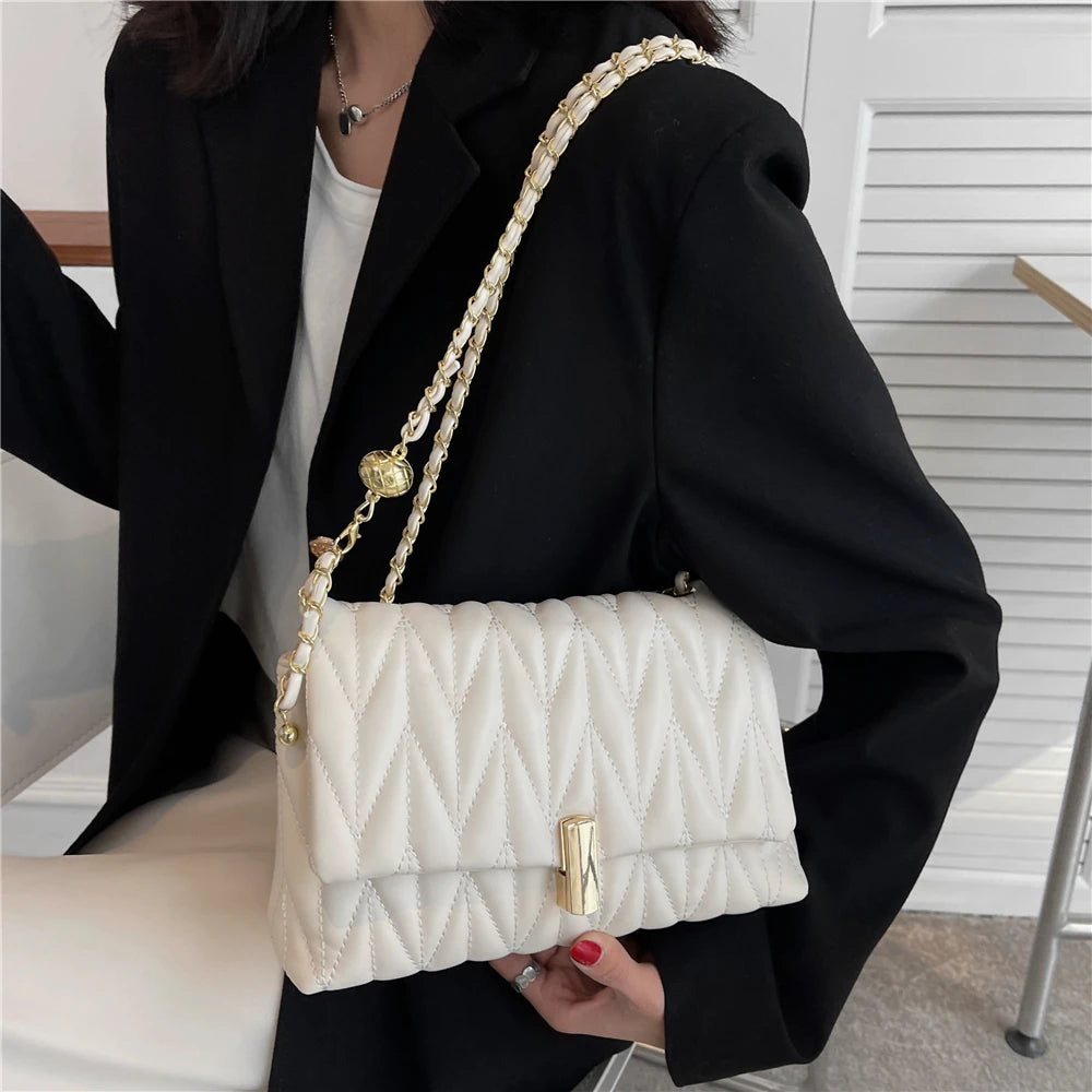 Burminsa Quilted Shoulder Bag PU Leather Flap Crossbody Handbag