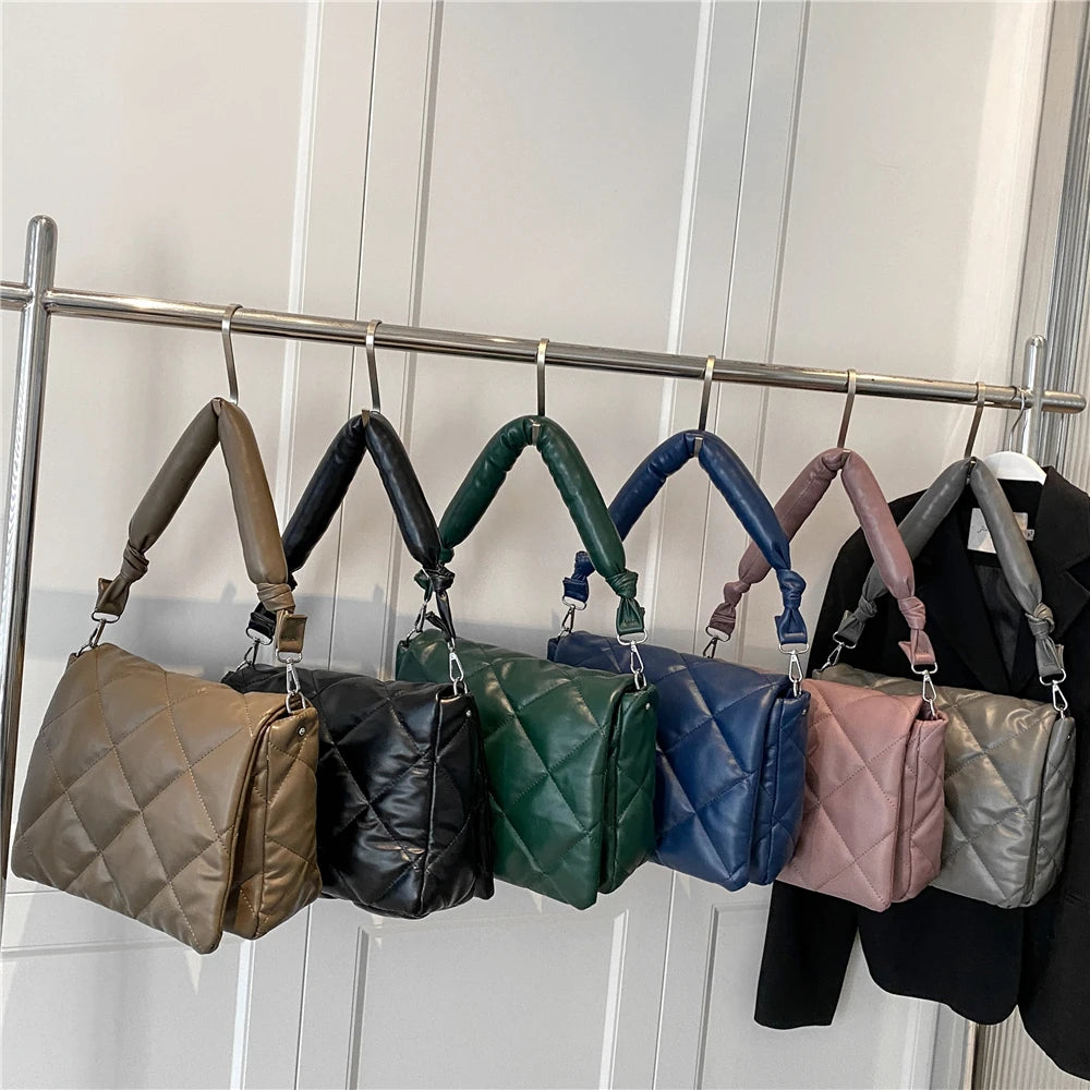 Women's Winter Down Padded Shoulder Bag Large Capacity Crossbody Handbag