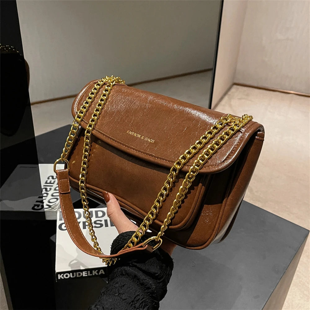 Flap Shoulder Bags With Chain Crossbody PU Leather Handbags
