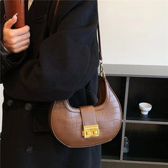 Crocodile Pattern Small Shoulder Bag Saddle Crossbody Purse