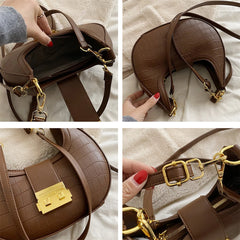 Crocodile Pattern Small Shoulder Bag Saddle Crossbody Purse